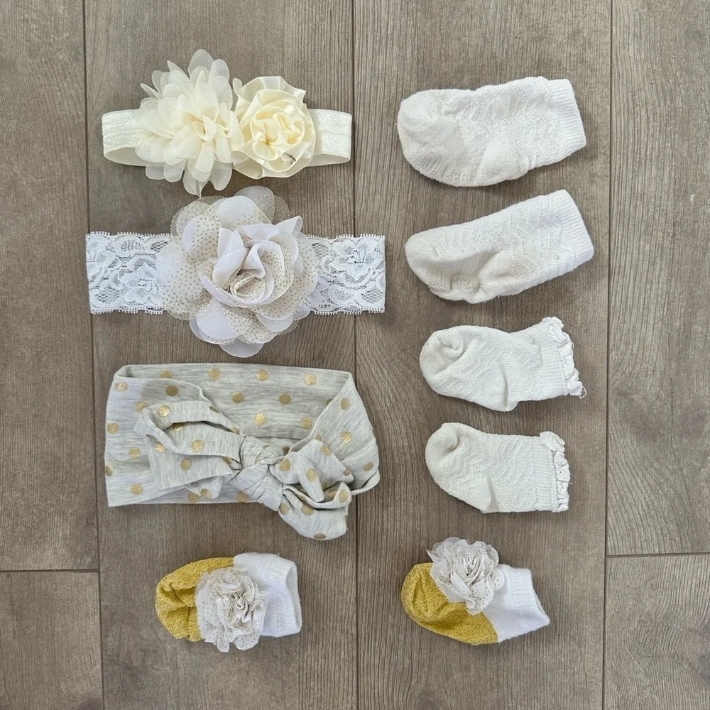 Baby girl elegant accessory lot  headband lacey bows, socks